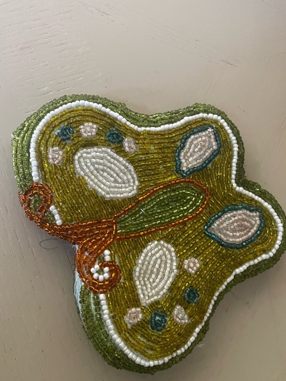 Hand-Beaded Green Paisley Accent Brooch - Unbranded